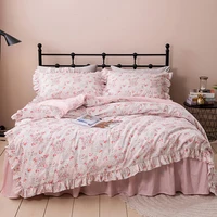 pastoral style ruffles skirt style bedding set fresh floral princess pure cotton ropa de cama couvre lit duvet cover set