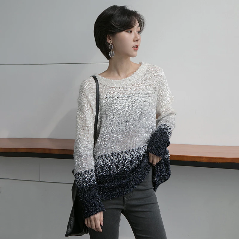 TWOTWINSTYLE/элегантные женские свитера с пайетками в стиле пэчворк круглым вырезом и