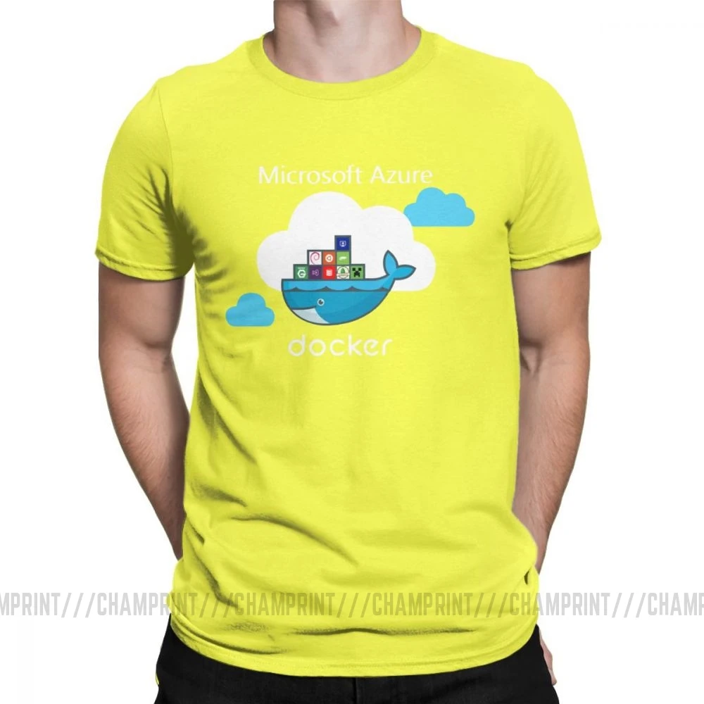 Мужские футболки Docker On Azure, одежда из чистого хлопка, крутые футболки с коротким рукавом и круглым воротником размера плюс - Цвет: Цвет: желтый