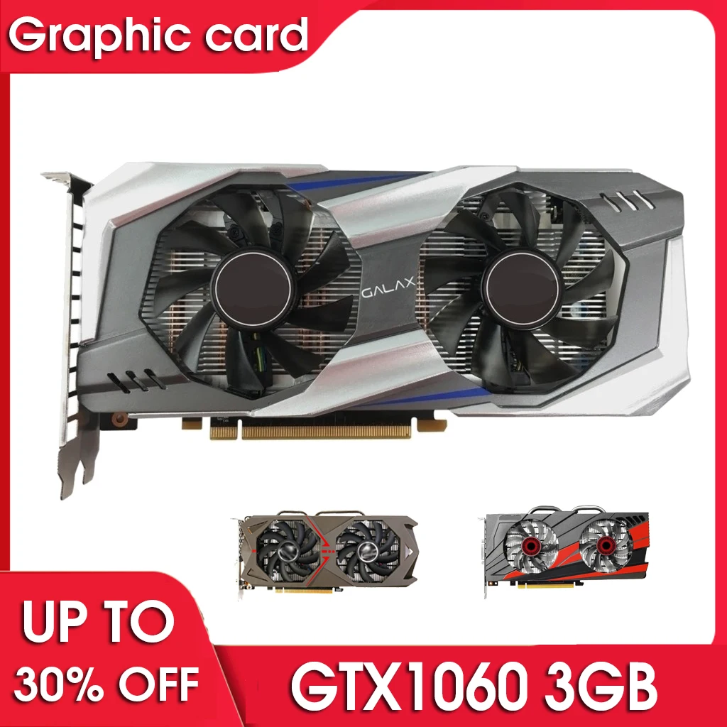 Видеокарта GTX 1060 3 ГБ бит GDDR5 GPU видеокарта PCI-E3.0 для nVIDIA GeForce Games мощнее чем 1050Ti 4 Гб |