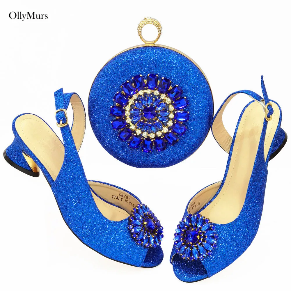 

African Rhinestone Ladies Shoes And Bag For New Year Party Dress 2022 Fahion Nigerian Pumps 4.5CM Shoes And Bag Set On Sale