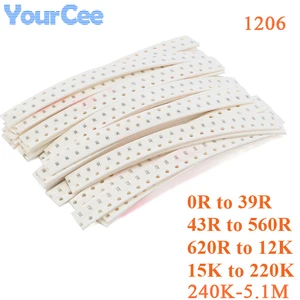 500 шт. (25 значений * 20 шт.) 4 20 шт. 1206 SMD строительный комплект, 5% набор для самостоятельной сборки, электронный компонент 0R 15K 220K 620R Ом