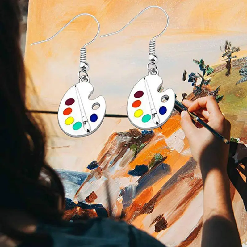 

Earrings for Women Creative Paint Brush Colorful Paint Palette Drop Earrings Artist Painter Fashion Jewelry For Women Girls