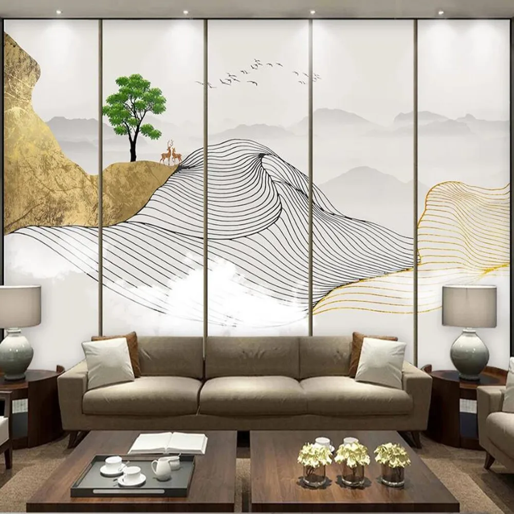 

Milofi custom large wallpaper mural 3D abstract ink line smoke landscape artistic moose background wallpaper mural