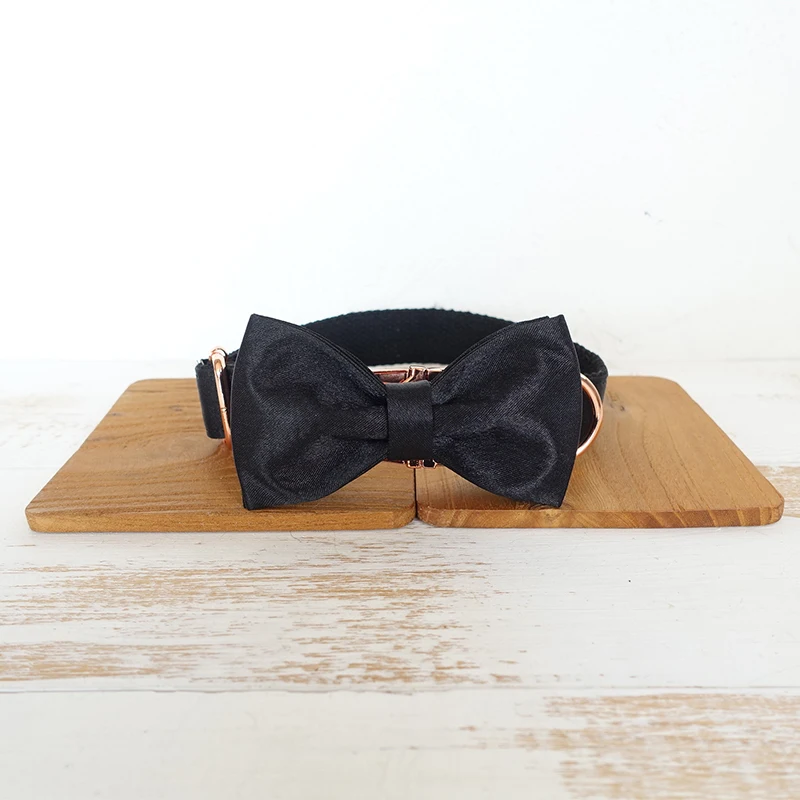 Dog Collar Bow Tie MUTTCO лазерная гравировка ошейник поводок для собак товары для собак черный рыцарь анти-потеря индивидуальный логотип щенок табличка 5 размеров UDC083 - Цвет: Dog Collar Bow Tie