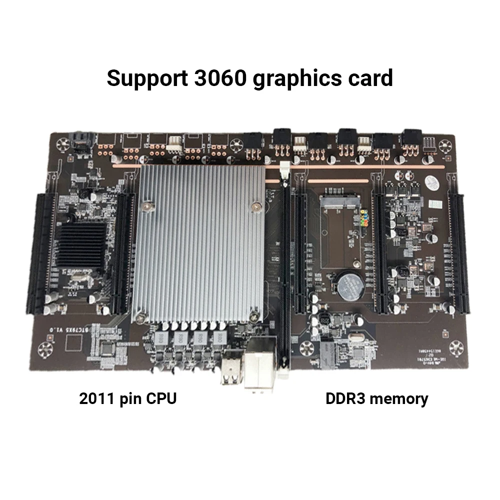 

BTC X79-H61/BTC X79 Miner Motherboard DDR3 5 PCI-E3.0 8X MSATA3.0 Support 3060 With E5-2620 CPU RECC 8G DDR3 Memory 120G SSD
