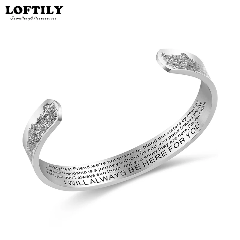 

Love Bracelet For Best Friend Sister Gift Stainless Steel Inspirational Open Cuff Bracelet Charm Wide Bracelet For Woman 10mm