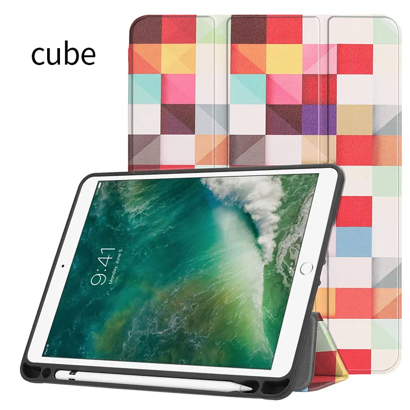 Ase для iPad Air 2 Air 1 Pro 9,7 серия картин чехол с держателем карандаша Авто Режим сна Пробуждение Стенд смарт-чехол - Цвет: Cube