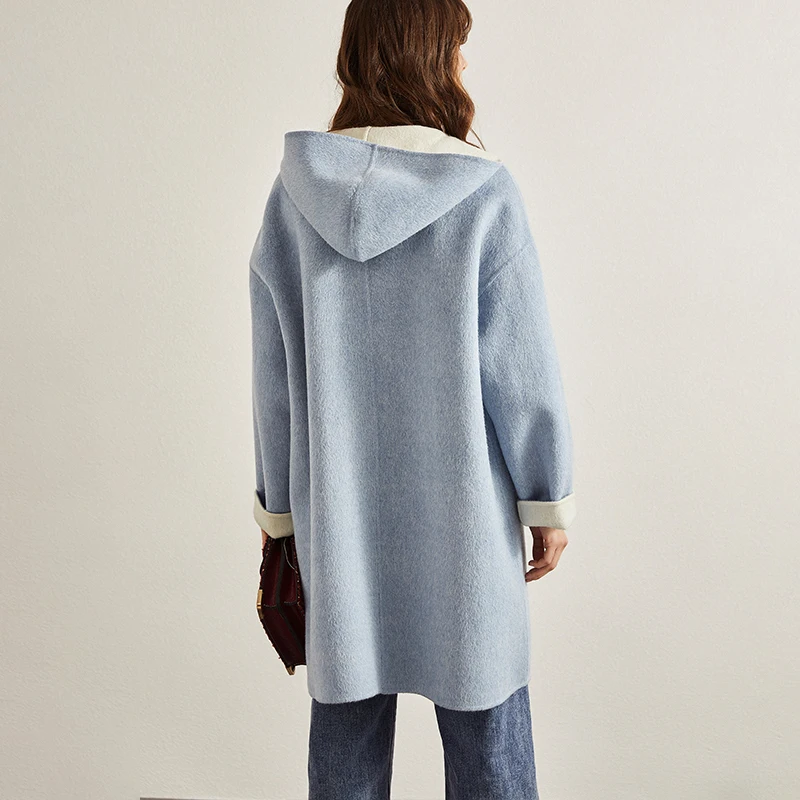 woolen coat women's 2019 new autumn and winter casual loose medium long blue fashionable zero cashmere | Женская одежда