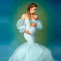 elegant mermaid maternity robes strapless puffy tulle sleeves sweetheart long spandex maternity dresses plus size