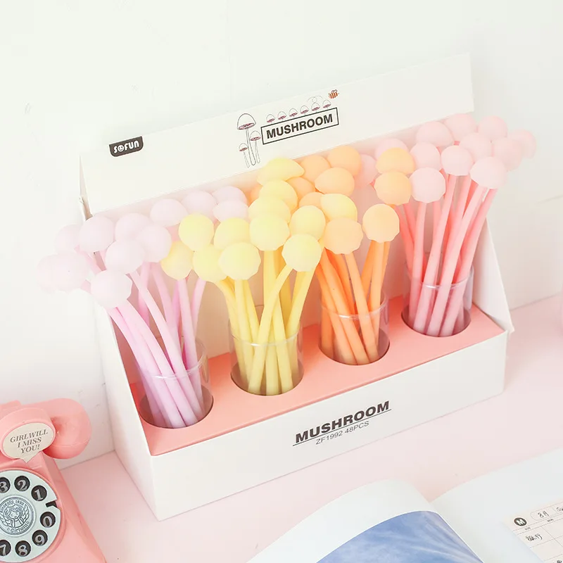 

2 Pcs 0.38mm Black Ink Cute Kawaii Cartoon Luminous Mushroom Silicone Gel Pen Office School Supplies K1361 D