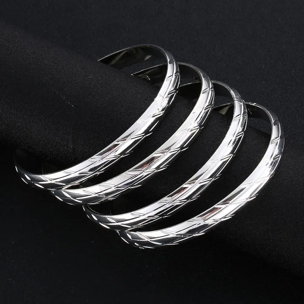 

4pcs Dubai Bangle for Women Men Silver Color Bangles African Fashion Jewelry