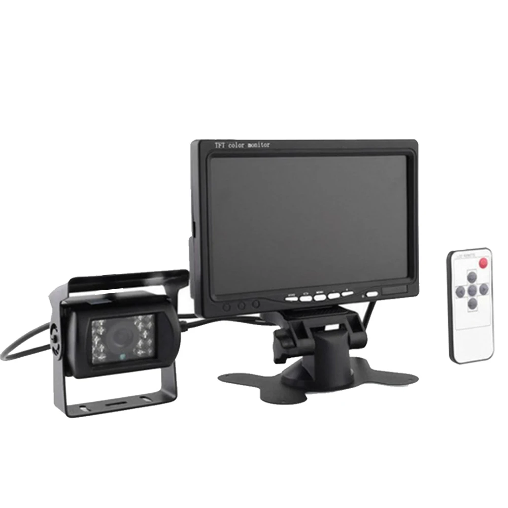 

Night Vision Wide Angle Metal Bus Parking 7 Inch Monitor Waterproof Backup Truck 18 LED Reversing Rear View Camera Kit Universal