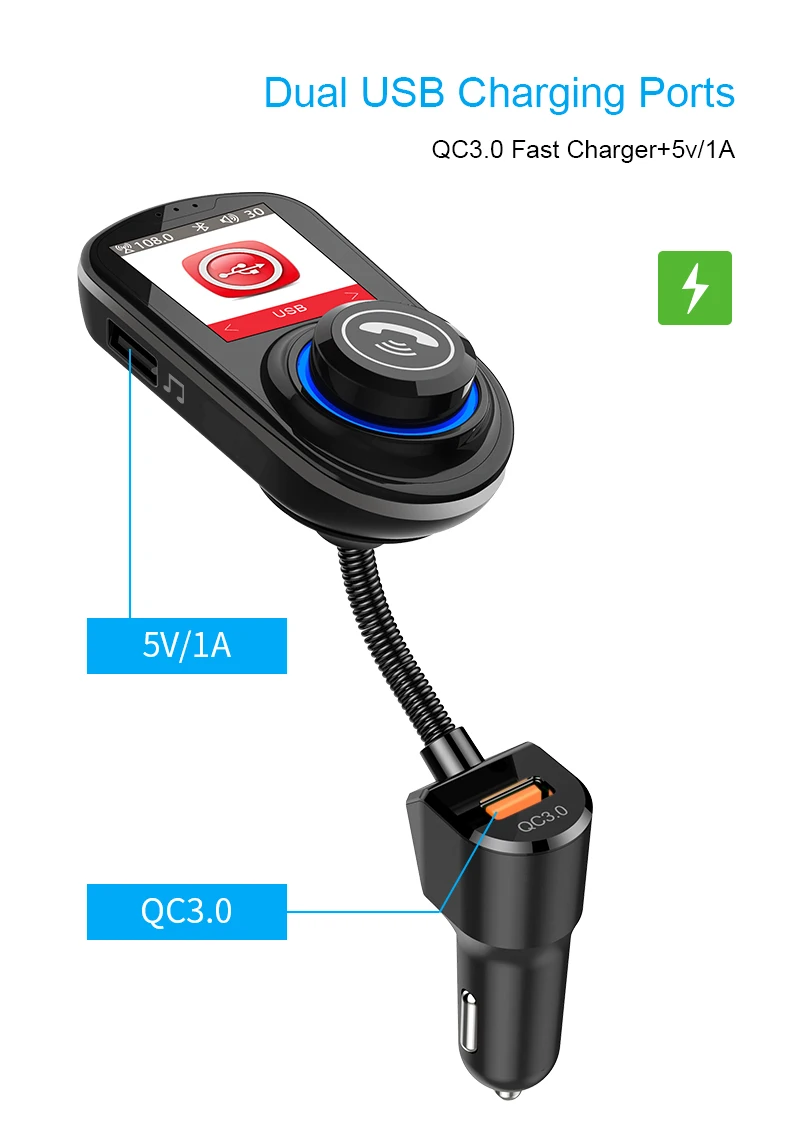 SRUIK радио передатчик fm-передатчик Bluetooth 5 0 2019 большой цветной дисплей QC3.0