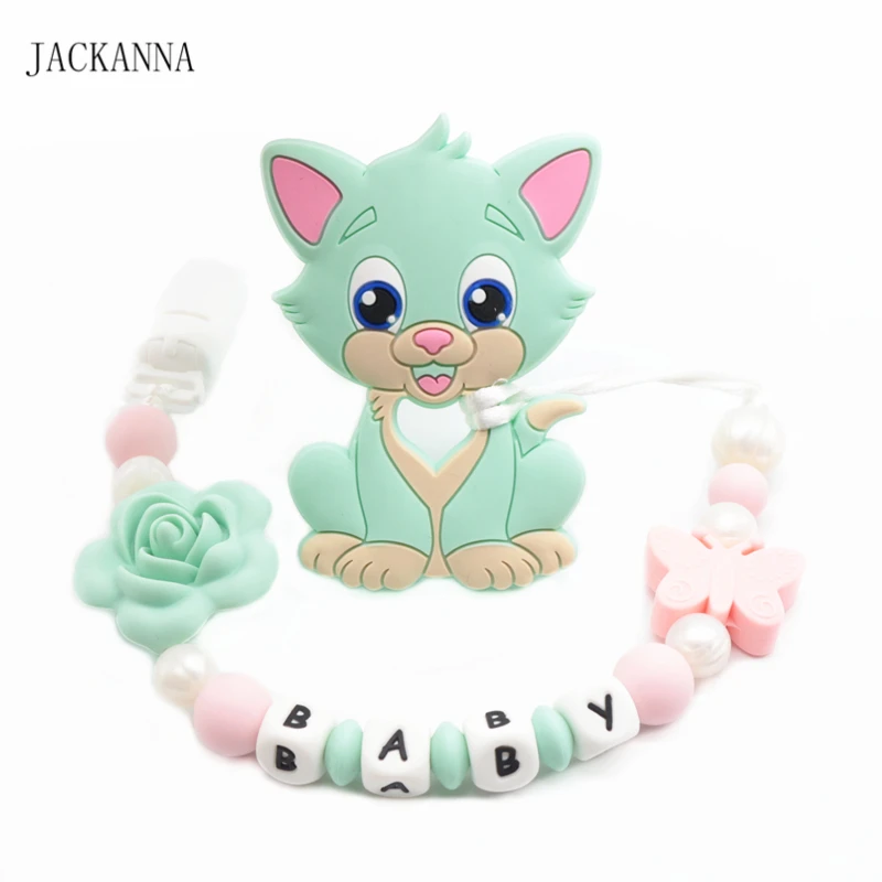 Персонализированная цепочка-пустышка с именем ребенка грызунок котом для душа