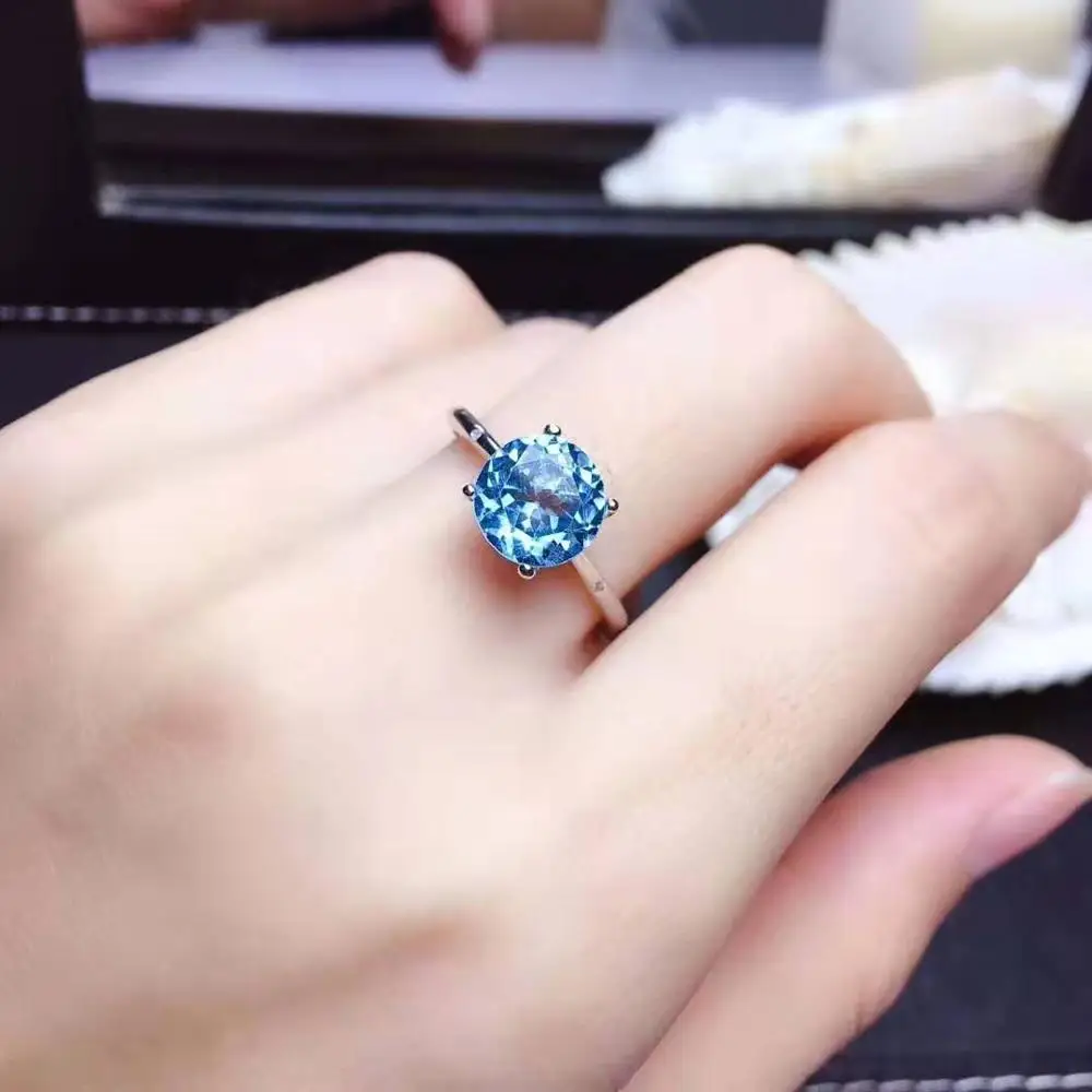 

High Quality Blue Topaz Gemstone Simple Ring S925 Silver Fine Fashion Charming Wedding Jewelry for Women Free Shipping