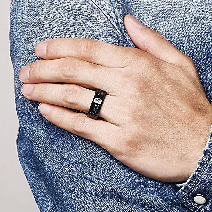 Мужское кольцо из карбида вольфрама 8 мм NUNCAD синее полированного углеродного