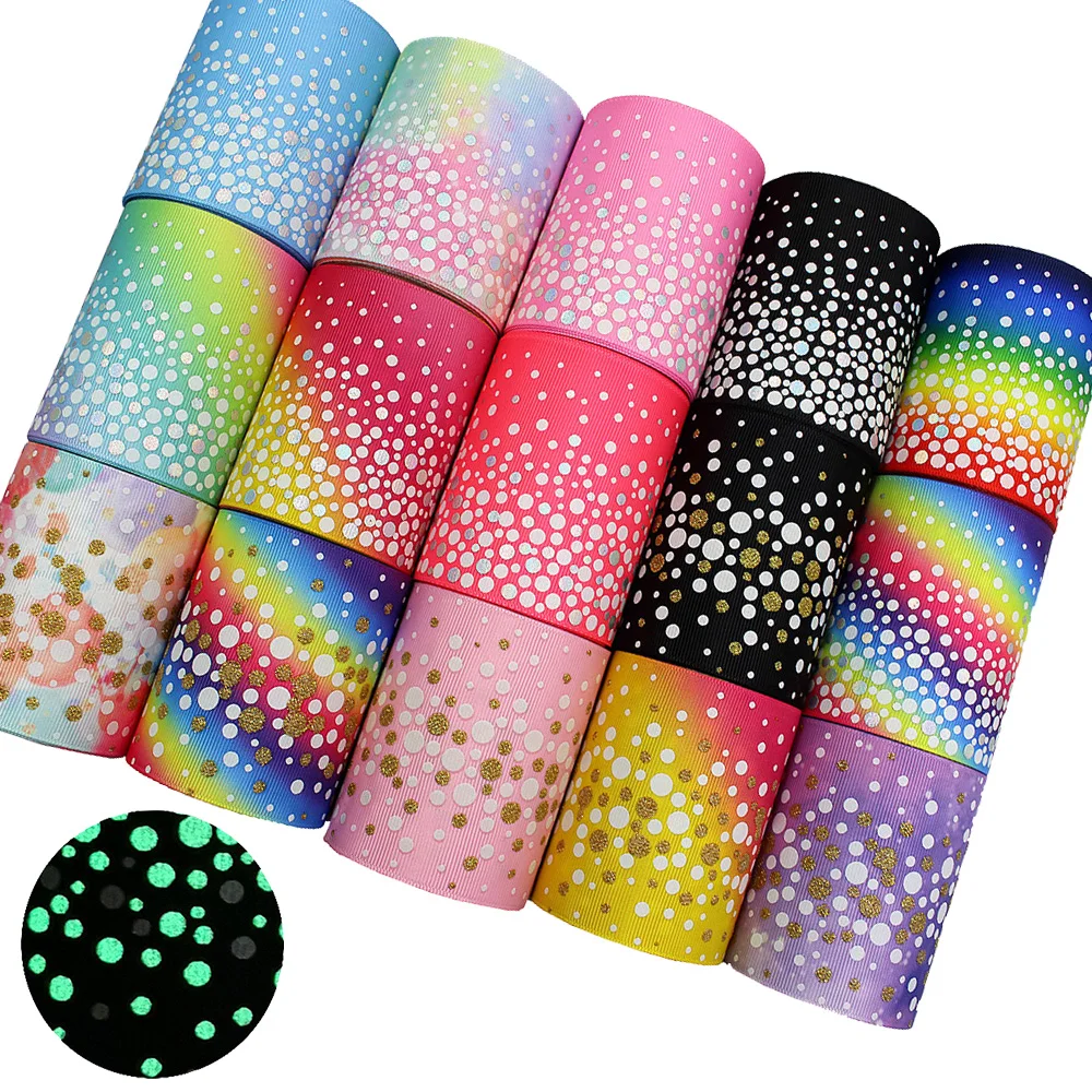 2 ярдов флуоресценции Grosgrain ленты градиент Лидер продаж в Золотой горошек