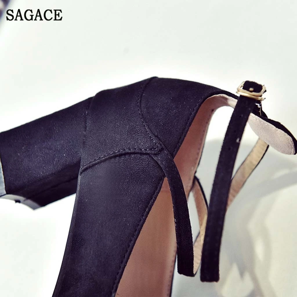

Elegant Women High Party Square Heel Pump Shoes Casual Ladies Buckle Strap Working Office Spring Autumn Sigle Shoes