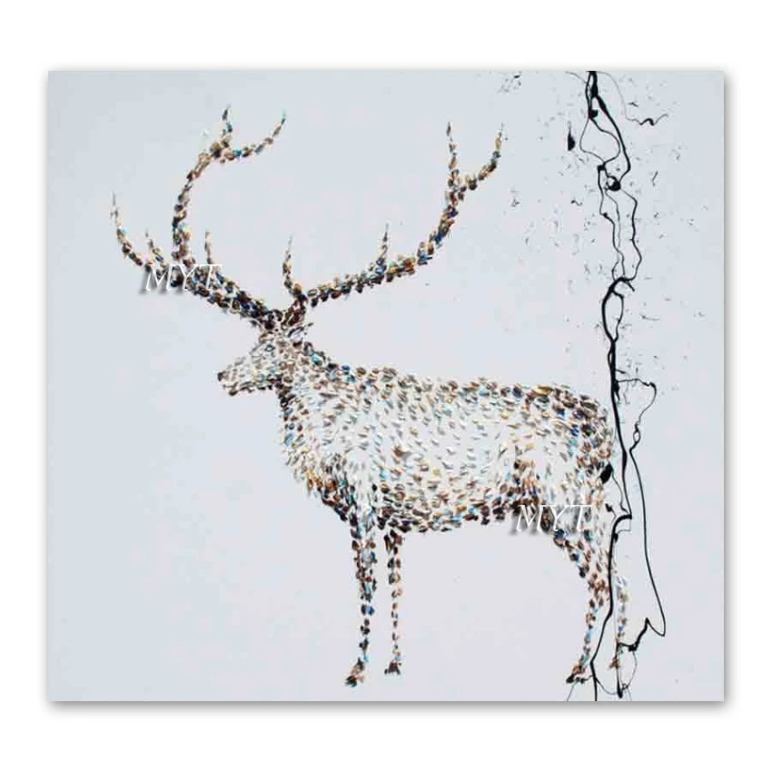 

Heavily Textured Palette Knife Deer Picture Canvas Oil Painting 100% Hand-painted Animal Wall Decor Canvas Art As Christmas Gift
