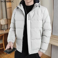 winter 2021 new mens fashion trend solid color hooded down jacket mens slim casual fleece thick high quality jacket size m 5xl