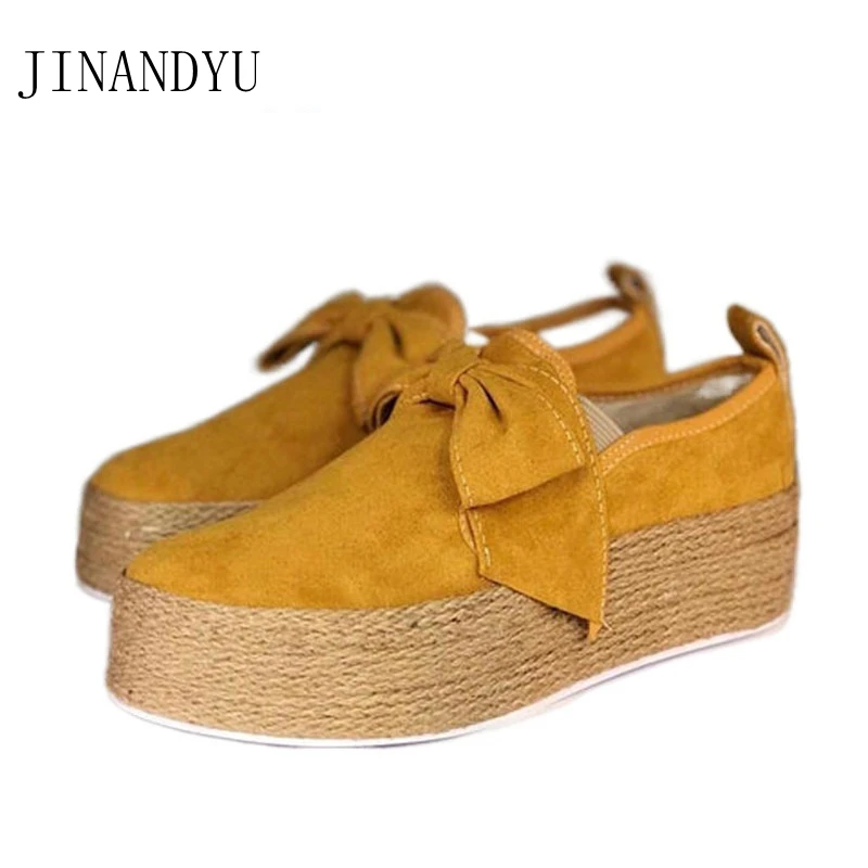 

Bow Plus Size Slip on Platform Shoes Women Chunky Sneakers Fashion Casuales New Linen Sole Womens Walking Shoes High Platform