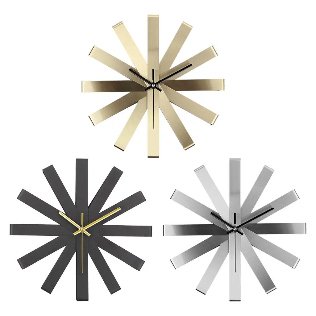 

Silent Ribbon Stainless Steel Wall Clock, Battery Operated Quartz Movement Non-Ticking Bell, for Home Office Decoration