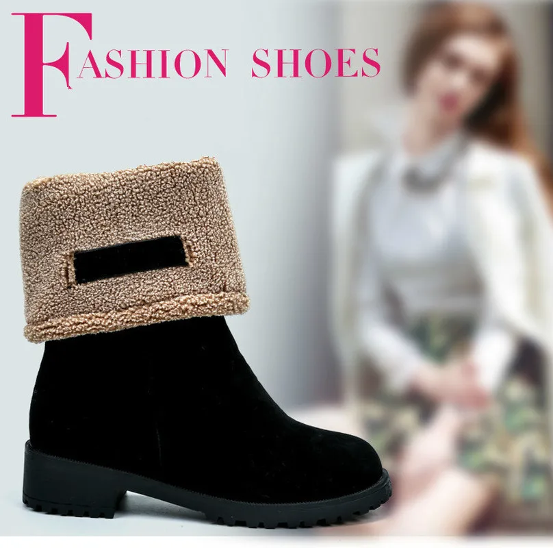 

Tumed-over Edge Winter Outdoor Keep Warm Fur Boots Waterproof Women's Snow Boots Thick Heel With Round Head Short Boot O3-97