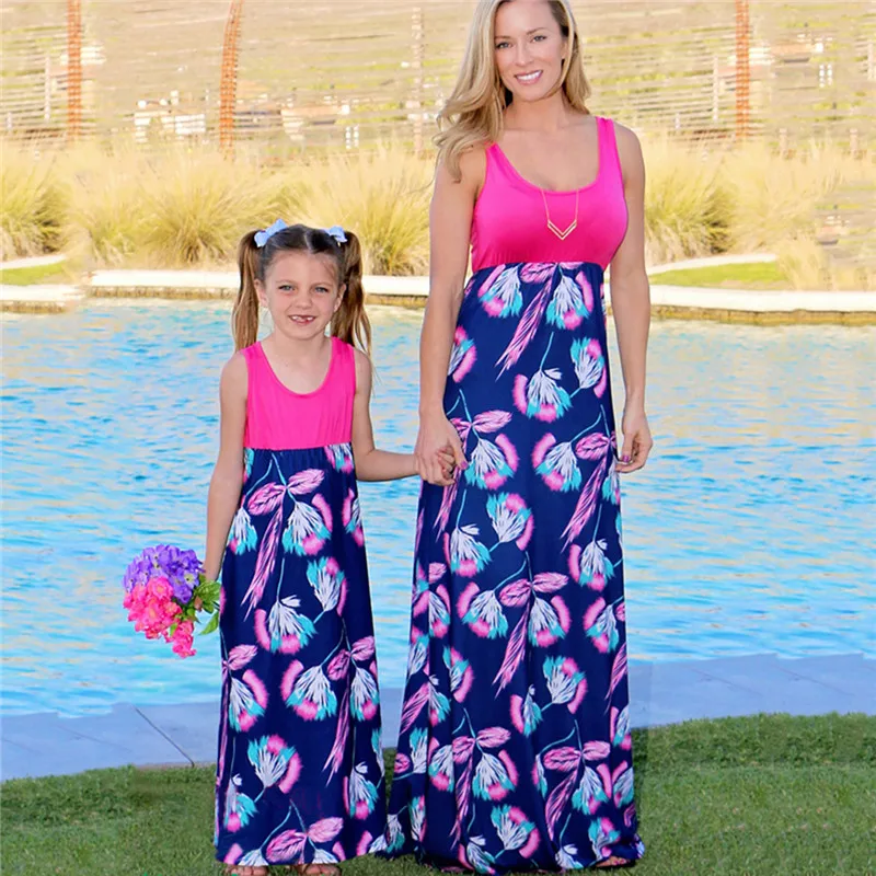 

Mother Daughter Matching Clothes Dress Sleeveless Floral Print Family Matching Outfits Mom And Daughter Dresses Girls Family