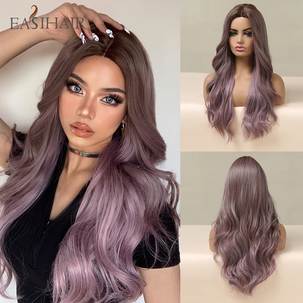 

Искусственные парики для женщин, длинные волнистые, фиолетовые, с эффектом деграде, парики для косплея, термостойкие, для косплея, салона, св...