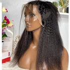 180% Плотность 26 дюймов черный мягкий курчавый Yaki прямой длинный бесклеевой кружевной передний парик высокая температура с детскими волосами для черных женщин