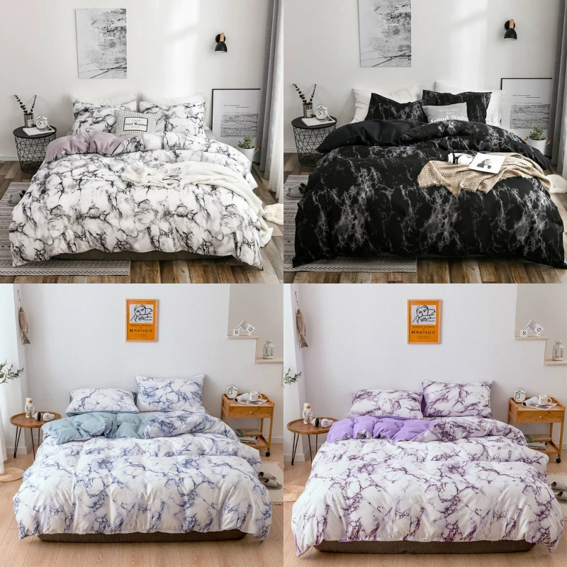 

Lychee Marble Print Beding Set White Black Duvet Cover Quilt Cover Pillowcase Brief Bedclothes King Queen Size 3pcs
