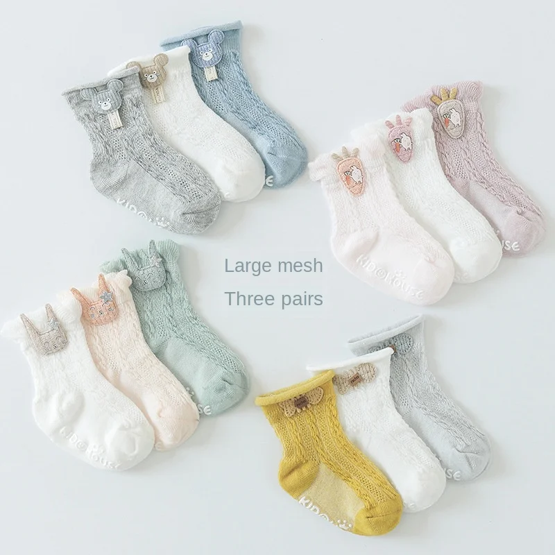 Носки хлопковые тонкие нескользящие для новорожденных 3 пары/Лот |