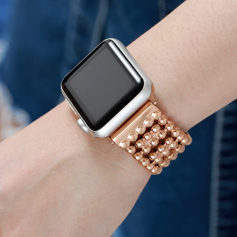Ремешок из нержавеющей стали для Apple Watch Band 40 мм 44 стильный металлический браслет