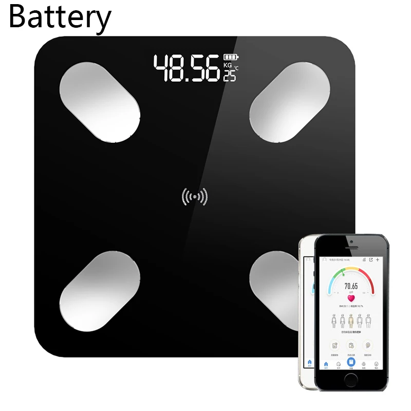 Battery Смарт-весы для жировых отложений, напольный, научный, умный, электронный, светодиодный, цифровой, для измерения веса, баланс, Bluetooth, приложение для Android или IOS - Цвет: Battery