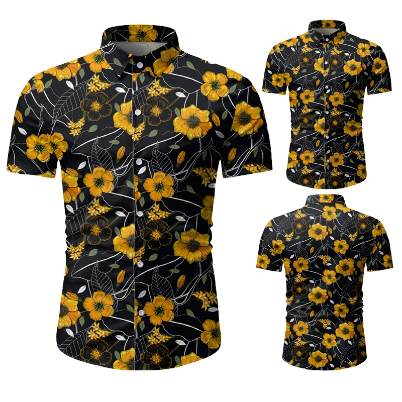 

KISSQIQI 2020 New Men Shirt Suits Summer Mens Shirtsuit Sets Men 3D Short Sleeve Casual Slim Fit Printed Suit Maximum Size 3XL