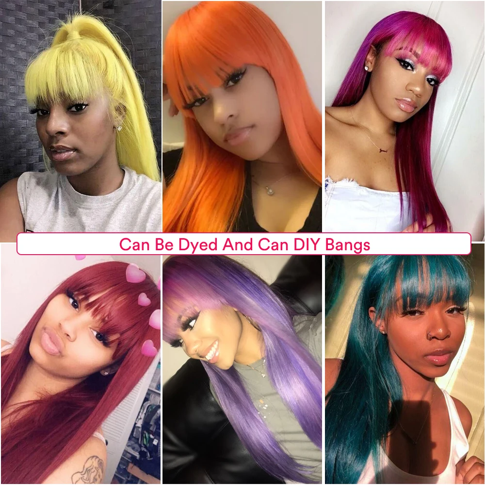 

Peruvian Human Hair Wigs with Bangs Straight Glueless Machine Made Wigs for Black Women 12-30 Inch Remy Hair Natural Color