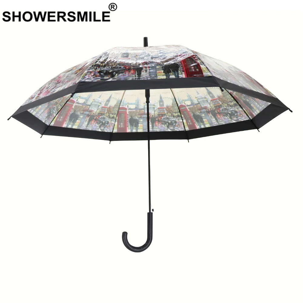 SHOWERSMILE прозрачный зонтик от дождя для женщин с длинной ручкой зонты британский