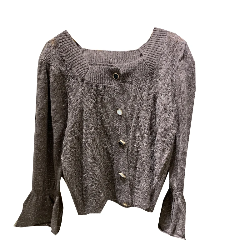 

The new autumn 2020 dongdaemun women's fashion long-sleeve knitted flared sleeve square collar single-breasted cardigan