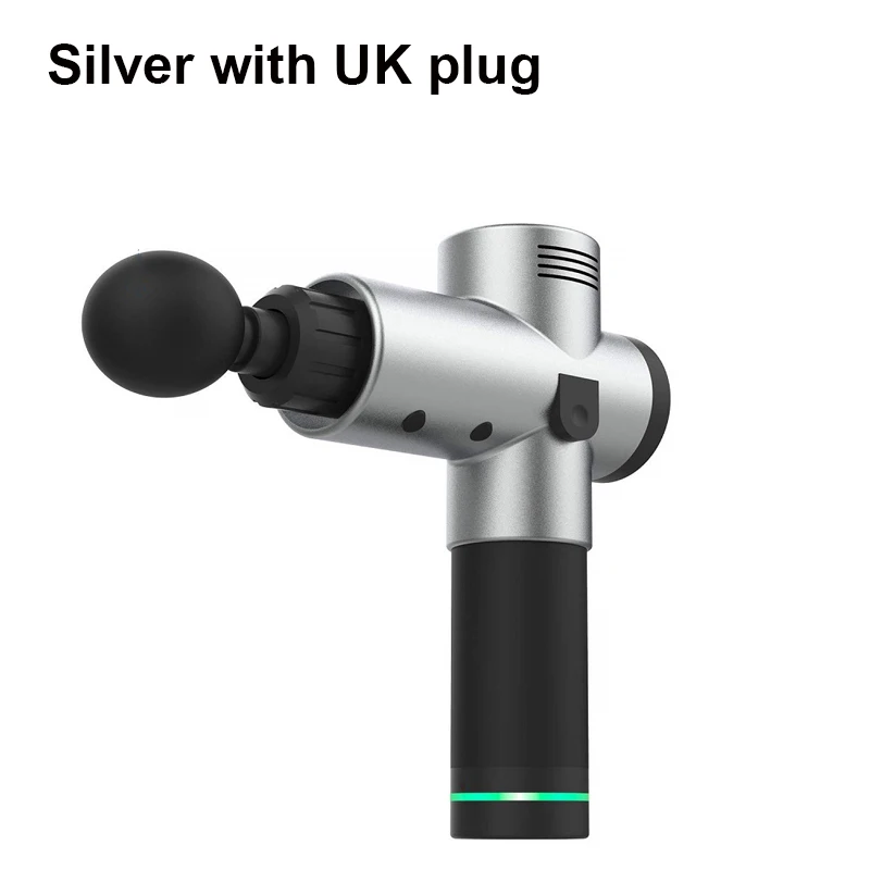 silver with UK plug Лечебный массаж Пистолеты 3 шестерни мышечный массажер Боль спортивные мышцы Вибрационный расслабляющий машина расслабиться похудения сброса 4 головки - Цвет: silver with UK plug