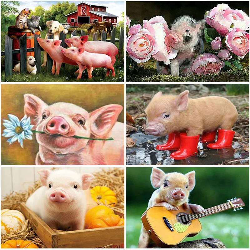 

Animal Pig DIY 5D Diamond Painting Cross Stitch Full Round Resin Diamond Embroidery Kit Picture of Rhinestones Mosaic Wall Art