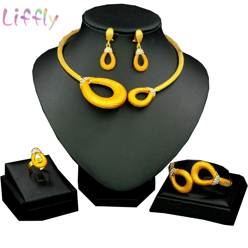 African Wedding Jewelry Nigeria Sets for Women Crystal Round Necklace Earrings Ring Bracelet Fashion Set | Украшения и аксессуары