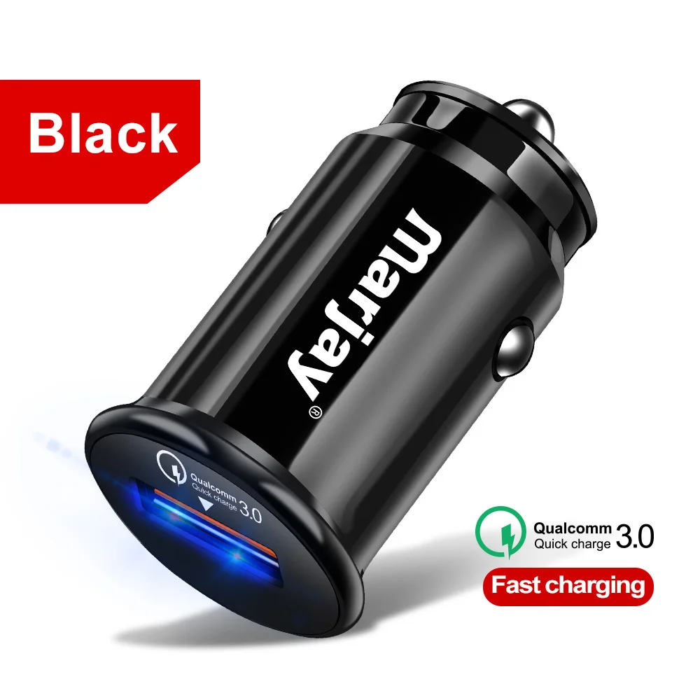Black Car Charger Marjay мини USB Автомобильное зарядное устройство QC 3,0 для iPhone 7 X XR быстрая зарядка автомобильное зарядное устройство для samsung A50 1 порт зарядное устройство адаптер в автомобиль - Тип штекера: Black Car Charger