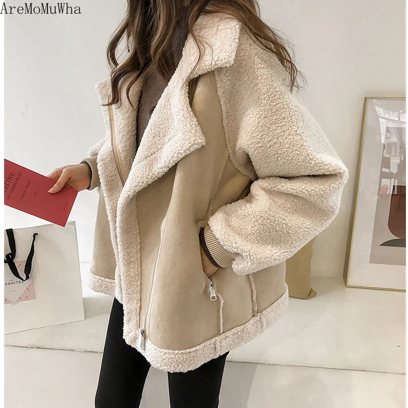 

Куртка AreMoMuWha женская, зимняя, свободная, с искусственным овечьим мехом, smh52, 2019