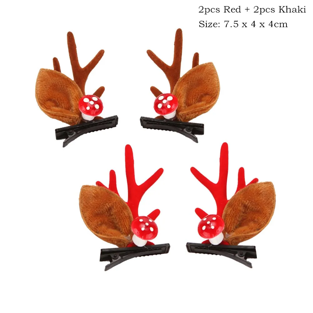 as picture 2 Pairs/ 4 Pcs Fashion Christmas XMAS Cute Hair Clips Deer Antlers Mushroom Faux Fur Ball Girls Women Hairpins Hair Accessories - Цвет: as picture