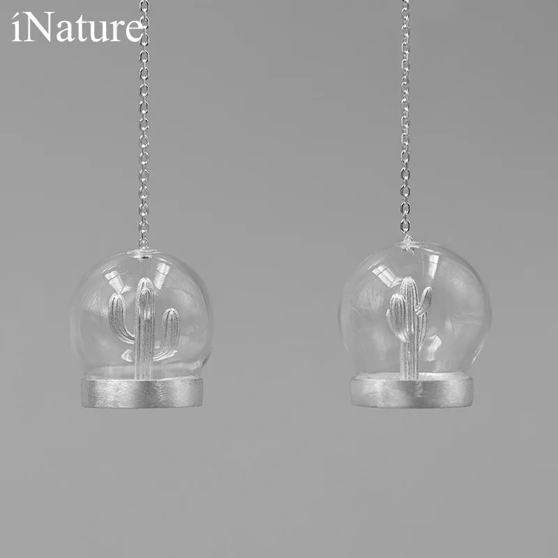 INATURE 925 пробы серебро Стекло мяч кактус Висячие длинные Позолоченные каплевидные