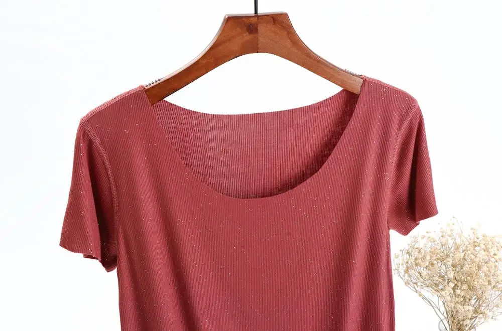 Женская футболка с короткими рукавами блестящая повседневная тонкая Базовая из