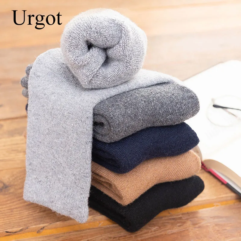 

Urgot 5 Pairs Men Thick Woolen Socks Thicken Warm Men's Autumn Winter Casual Solid Color Middle-Aged Elderly Terry Socks Meias