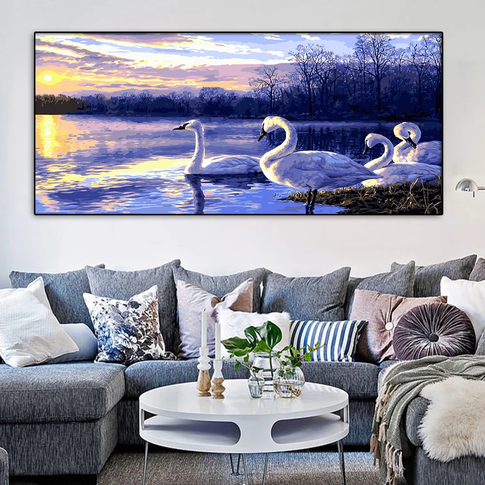 Картина по номерам Лебедь Красные Деревья 60x120 см | Дом и сад