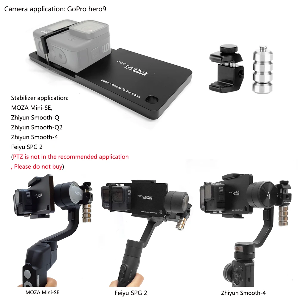 Ручной карданный адаптер TUYU Крепежная пластина переключателя для GoPro Hero 9 черная